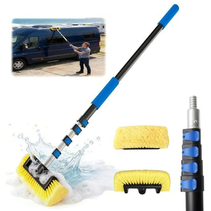 18FT Reach Car Wash Brush with Long Handle, 3 to 12 FT Car Cleaning Brush with Soft Bristle, Aluminium Telescoping Pole for Solar Panel, House Siding, SUV, Cars, Trucks, RV, Floors, Navy