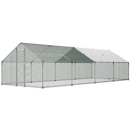 VEVOR Large Metal Chicken Coop with Run, 9.8x26.5x6.5 ft Walk-in Chicken Runs for Yard with Cover, Spire Roof Hen House with Security Lock for Outdoor and Backyard, Farm, Duck Rabbit Cage Poultry Pen - size: 314.9"L x 118.1"W x 78.7"H