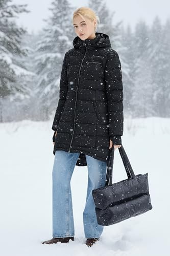 Orolay Women's Winter Down Jacket Long Quilted Puffer Coat Warm Hooded Slim Fit Outerwear - color: Black, size: Medium