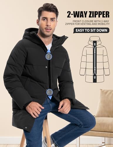 Pioneer Camp Mens Long Winter Coat Hooded Waterproof Insulated Puffer Jacket Thicken Puffy Warm Down Windbreaker Parka - color: Black, size: Large
