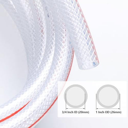 Eoiips 3/4" ID PVC Braided Clear Flexible Vinyl Tubing, 3/4" ID x 1" OD Heavy Duty Reinforced Vinyl Hose Tube for Water, Oil & Liquid Transfer, 5FT - size: 3/4" ID, style: 5FT