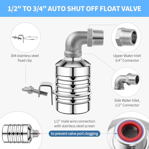 4Pcs Aquapulse Water Float Valve, 1/2Inch to 3/4Inch Stainless Steel Automatic Water Shut Off Float Valves, Auto Water Level Control System for Water Tank, Livestock Trough, Pool, Garden Hose - size: 4Pcs