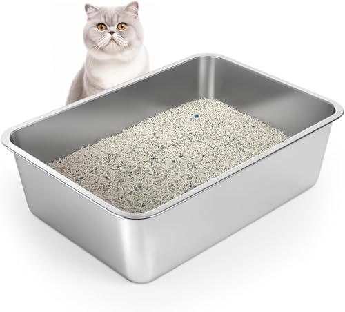 WENBOKMIN Stainless Steel Cat Litter Box, 6in Cat Litter Pan for Cats and Rabbits, Metal Litter Box High Sides Nonstick Odor Control Anti-Corrosion - size: 20" L x 14" W x 6" H