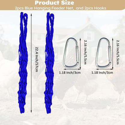 Chicken Vegetable Hanging Feeder 2PCS, Reusable String Bag Net Hanging Feeder for Chickens Ducks Coops Toy, Enrichment Toys, Treat Holder, No Waste Poultry Accessory(Blue) - color: Blue