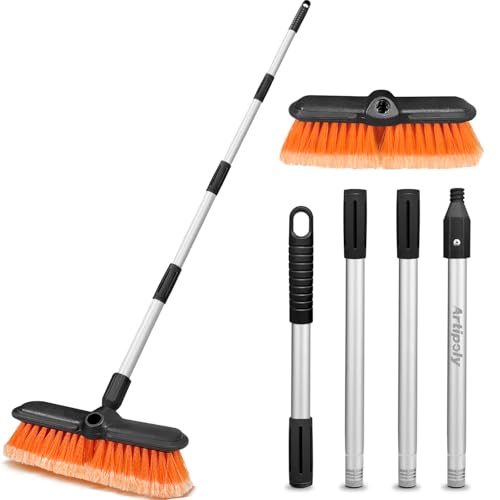 ARTIPOLY 62" Car Wash Brush with Extension Pole, Car Wash 10” Dip Soft Brush, No Scratch Car Cleaning Brush Supplies for RV Boat Truck SUV, House Siding, Snow, Floors, Extension Aluminum Alloy - size: 10" brush 65" pole