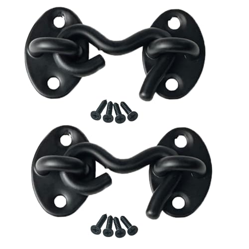 2 Pack Hook and Eye Latch for Door 2 inch Black, Stainless Steel Barn Door Lock Solid Thicken Gate Latch for Door, Windows, Sheds, Fences, Gates - color: Black, size: 2 Inch