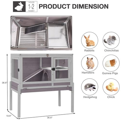 Wooden Guinea Pig Cages Indoor with Plastic Floor and Pull Out Tray, Two-Story Rabbit Cage with Anti-Chewing Ramp, Bunny Hutch with Detachable Stand, Small Animals Cage Habitat (Grey) - color: Grey