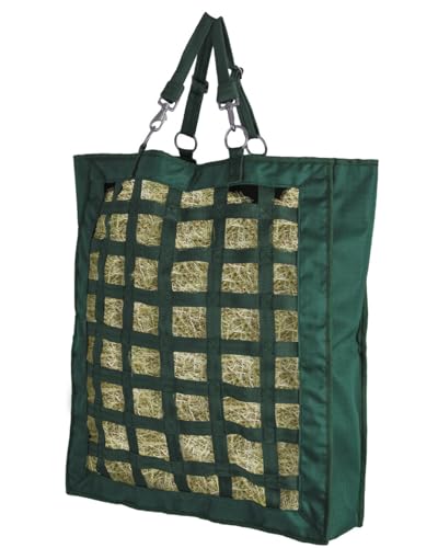 QHP Hay Bag for Horses | Slow Feed Horse Hay Bag | Horse Hay Feeder | 2.4" Mesh | Holds up to 13 lbs | Durable 600D Polyester | Stall, Trailer & Paddock | 2-Year Warranty (Dark Green) - color: Dark Green