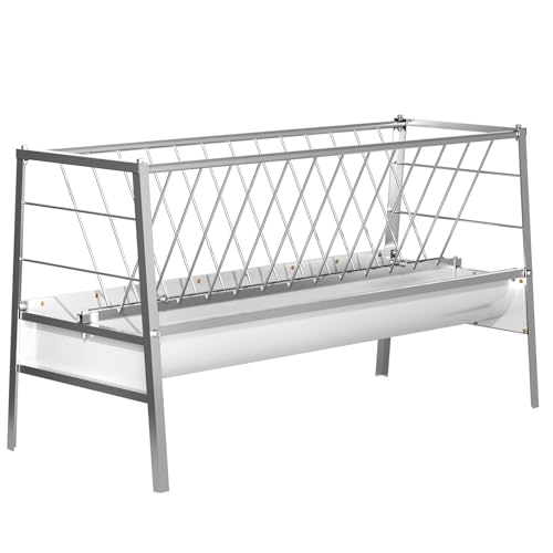 High Capacity 90 Gallon Hay Feeder, Galvanized Steel 2-in-1 Livestock Trough & Rack, 5 Ft Goat & Sheep Feeder for Outdoor Farm