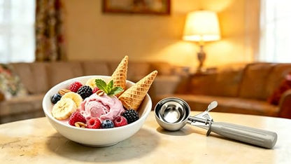 TOPKITCHEN Commercial-Grade Ice Cream Scoop 3.25 oz, 18/8 Stainless Steel Cookie Scoop with Plastic Handle, Portion Control Disher Scoop for Bakeries, Restaurants & Dessert Shops, #10, Ivory - size: 3.25 oz - Ivory