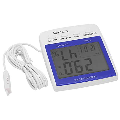 609 Digital Thermometer Hygrometer for Home Greenhouse - LCD Temperature Humidity Meter with Clock and Alarm