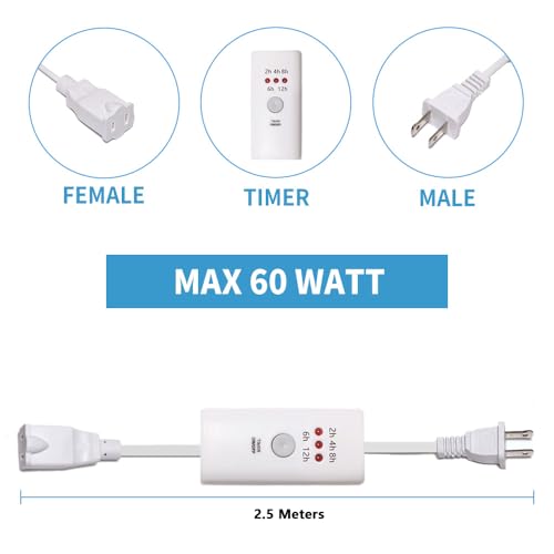 HNB Auto Off Timer for Oil Wax Warmer Burner Indoor Small Appliances Timer Plug for Electrical Outlet 5 Timing Setting 12 Hours Timed Power Switch (timer5D2.5m1pc) - color: white A