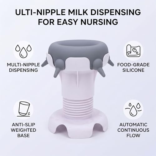 Pssopp Feeding Supplies Silicone Puppy Nursing Station Puppy Feeder Milk Bowl with 4 Nipples for Newborn Rabbits Kittens Other Animals Pet Milk Feeder Station, Pet (Grey) - color: Grey