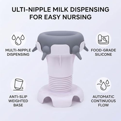 Pssopp Feeding Supplies Silicone Puppy Nursing Station Puppy Feeder Milk Bowl with 4 Nipples for Newborn Rabbits Kittens Other Animals Pet Milk Feeder Station, Pet (Grey) - color: Grey