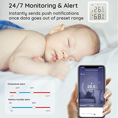 Pssopp Smart Temperature Humidity Monitor Wireless Thermometer Hygrometer with Remote Monitoring Alarms for Indoor Outdoor Beekeeping Greenhouse Farm (White)