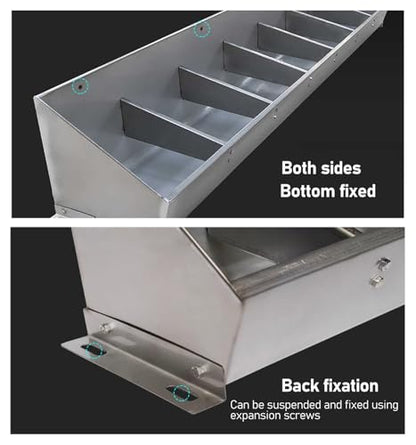ERRULAN Stainless Steel Hog Feeder Heavy Duty, Large Capacity Pig Feed Trough -4/5/7 Hole for Pigs, Outdoor Livestock Feeder for Swine Farms/Chicken Coop(59"/5ft/5bit) - size: 59"/5ft/5bit