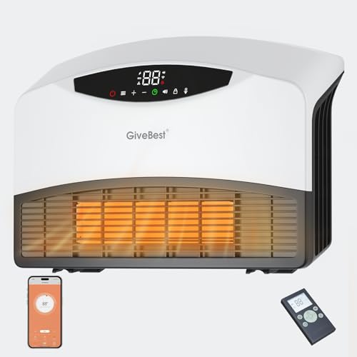 GiveBest Smart Wall Heater, 1500W Electric PTC Space Heaters for Indoor Use, Adjustable Thermostat, Remote Control, Compatible with Alexa, 24H Timer Heat for Bedroom Office Home Garage RV - color: White, size: Standard Plug In
