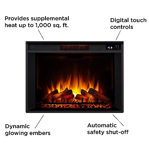 Real Flame Emerson 56" Grande Electric Fireplace with Mantel for Living Room or Bedroom, Replaceable Fireplace Insert Heater, Realistic Log and Flame Effect, Remote Control, Timer, White