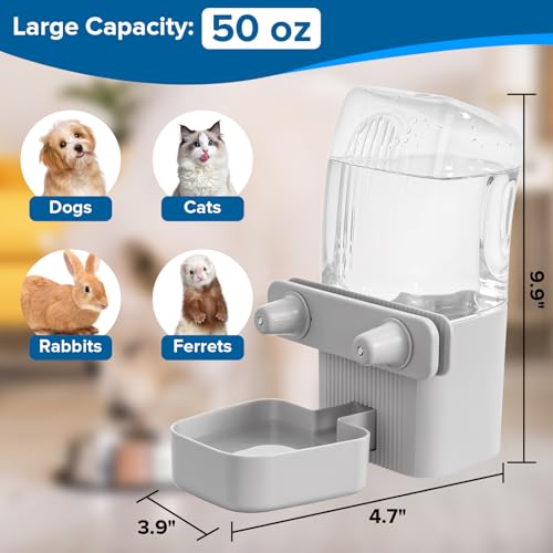 Kenond 50 oz Rabbit Water Dispenser,Gravity Dog Water Bowl Dispenser for Cage,Auto Water Bottle for Ferret,Cat,Dog and Other Animals, Compatible with Widemouth Cages, Wire Cages and Crates(Gary) - color: Gray