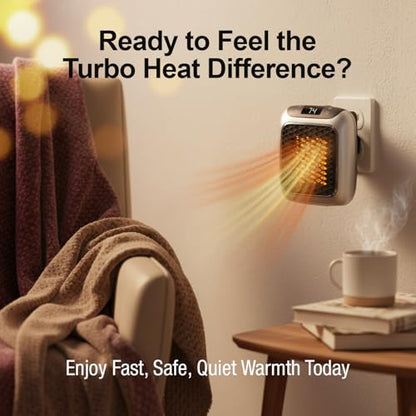 Ontel Handy Heater Turbo Wall Outlet Plug In Heater – Portable Indoor Ceramic Space Heater w/Adjustable Thermostat, 12-Hour Timer, Auto Shut Off, Quiet – Plug In Wall for Office, Bedroom, Camping - size: Pack of 1