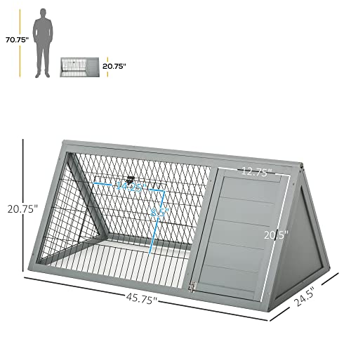 PawHut 46" x 24" Wooden A-Frame Outdoor Rabbit Hutch, Small Animal Cage, Bunny Hutch with Outside Run & Ventilating Wire, Gray - color: Gray, size: 45.8"L x 24.5"W x 20.8"H