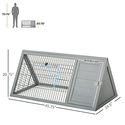 PawHut 46" x 24" Wooden A-Frame Outdoor Rabbit Hutch, Small Animal Cage, Bunny Hutch with Outside Run & Ventilating Wire, Gray - color: Gray, size: 45.8"L x 24.5"W x 20.8"H