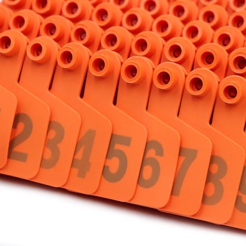 100pcs Livestock Ear Tags,001-100/101-200/201-300/301-400/401-500 Identification Numbered Animal Ear Tag for Cows Cattle Goats Pigs 401-500 Maroon - color: Maroon, size: 401-500