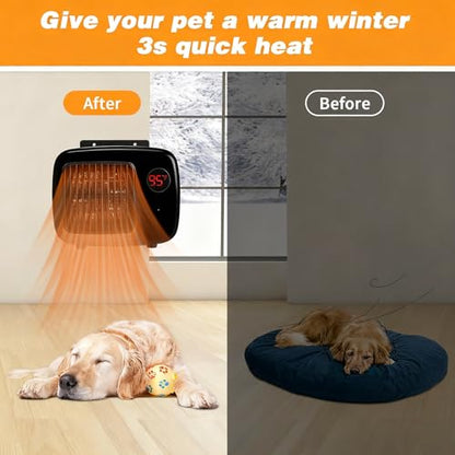 Dog House Heater with Thermostat,Wall-Mounted Dog Heater with 6.5FT Bite Proof Wire,Heaters for Dogs House with Safe Overheat Protection(2 Heating Mode200W/400W)-Black - color: Black