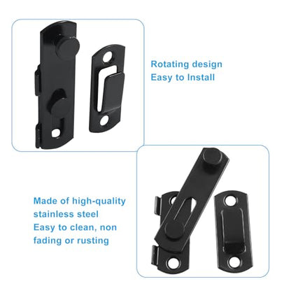 Waziaqoc 2 PCS Barn Door Latches, 2.75 x 2.02 Inch Sliding Barn Door Lock, Stainless Steel Gate Latches for Barn Door Cabinet Window Closet Door, Black - size: 2.75 x 2.02 Inch