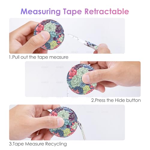 Sewing Tape Measure，Colour Printed Small Retractable Soft Measuring Tape for Tailor Cloth Fabric Body Measurements. - color: Succulent