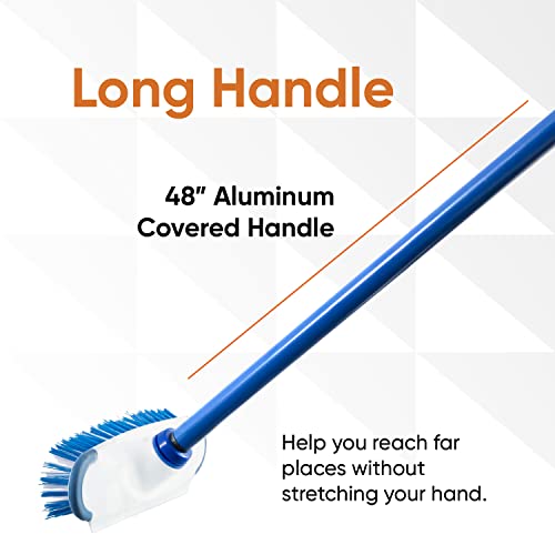 Superio Deck Scrub Brush with Long Handle 48 Inches, Heavy Duty Stiff Bristles Grout Scrubber with Scraper - Cleans Hot Tub, Swimming Pool, Granite Tiles, Bathroom, Patio, Kitchen, Wall and Deck - size: 48 in Handle | 9 in x 3 in Head