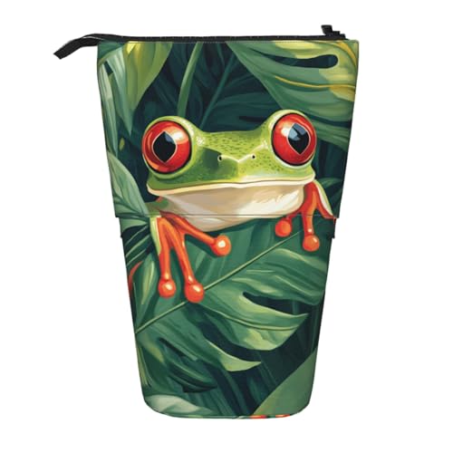 Green Frog Standing Pencil Case Cute Telescopic Stationary Pouch with Zipper Large Capacity Stand up Pen Bag Portable Makeup Holder for School Office Supplies - color: Frog