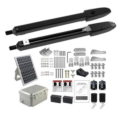 C025 Solar Gate Opener with Batteries & Solar Panel for Dual Swing Gates Up to 790lb 18FT per Arm Complete Automatic Gate Opener Kit with Remote Medium-Duty Electric Gate Opener Solar-Powered