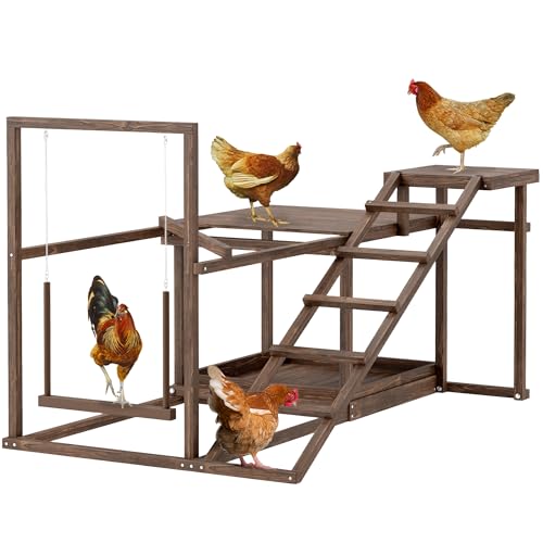 PawHut Wooden Chicken Coop Perches with Swing, Roosting Bars, Activity Play Set, Chicken Coop Accessory Toys for Coop, Coffee