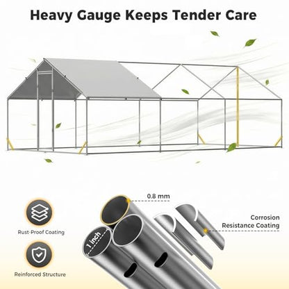 CAMMOO Metal Chicken Coop with Run, 19.7x9.8x6.6ft, Walk-in Chicken Run for Yard with Cover, Upgrade Double Lock & Tough Mesh, Stainless Steel Ties, Easy Assembly, Chicken Pen for Ducks, Rabbits - size: 19.7'L x 9.8'W x 6.6'H