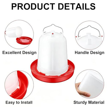 2-Pack 2 Gallon Plastic Poultry Gravity Chicken Waterer | Automatic Gravity Drinker Kit for Baby Chicks, Ducks, Turkeys, Coop & Outdoor Farm Use