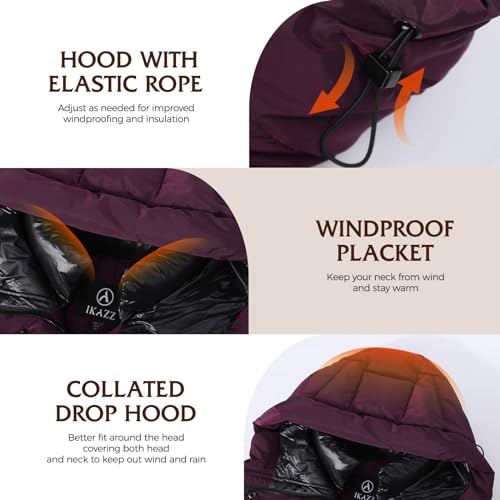 IKAZZ Winter Coats For Women, Long Length Thick Puffer Style, Water-Repellent Fabric, Keeps You Dry and Warm in Rainy or Snowy Weather, Adds Volume and Warmth to Your Winter Wardrobe, Purple XS