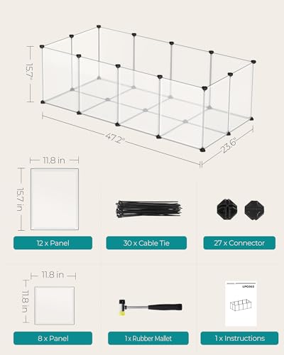SONGMICS 20 Panels Pet Playpen with Floor, Small Animal Playpen, Pet Fence Indoor, DIY Plastic Enclosure for Guinea Pigs, Bunny, Hamsters, Hedgehogs, 49.2 x 24.8 x 16.5 Inches, White ULPC001W01 - color: White, style: 20 Panels - 49.2"L x 24.8"W x 16.5"H