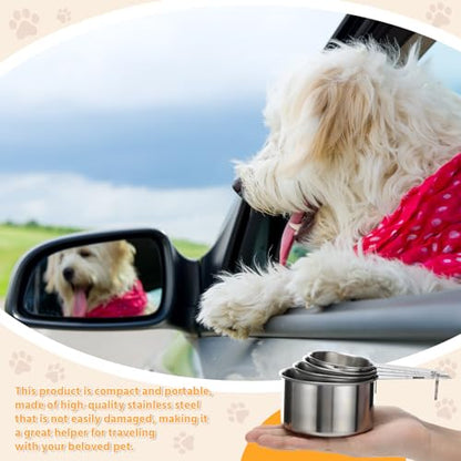 4 Pcs Dog Cat Food Scoop Stainless Steel Measuring Cup Set 1, 1/2, 1/3, 1/4 Cup Pet Measuring Cups for Dog Cat Dry Metal Food Storage Liquid Scoop for Kitchen Coffee Cooking Dishwasher