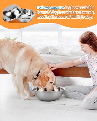 10 PCS Stainless Steel Dog Bowls - 86 Oz/10.75 Cup Large Dog Bowl Set, Metal Bowls for Food and Water, Large Pet Water Bowl or Food Bowl for Indoors or Outdoors, Dishwasher Safe