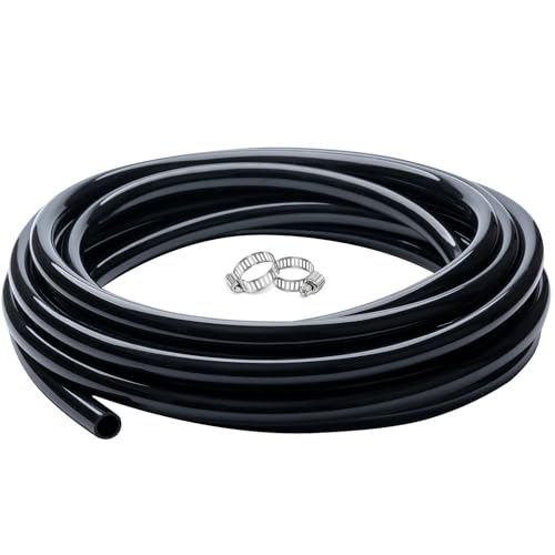 1/2" id - 25ft Black Vinyl Tubing Flexible PVC Tube Hybrid Hose Transfer Water Fuel Gas for Pond Fountain Garden Waterfall, Durable and Safe, with 2 Hose Clamps - size: 1/2" ID, style: 25 Feet
