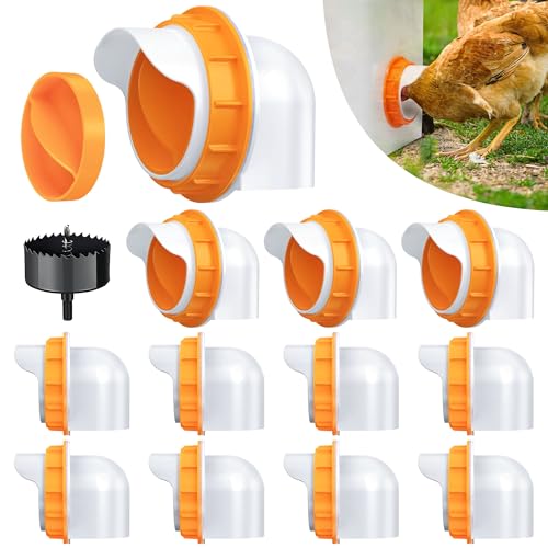 Chicken Feeder Port, 12 Pack Chicken Feeders No Waste with 12 Lids 1 Drill Bit, DIY Automatic Poultry Feeder Cups Kit, Chicken Bucket Feeder for Barrels ((Orange) - color: Orange, size: 12 pack