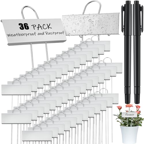 Maitys 38 Pcs Metal Plant Labels Garden Markers Outdoor Weatherproof 10.6 Inch Stainless Steel Nursery Tags Reusable Bulk with Pens for Flower Fruit Vegetable Seedling (Silver Label with Black Ink) - color: Silver Label With Black Ink