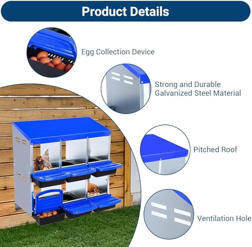 6 Hole Chicken Nesting Boxes - Nesting Boxes Chicken with Roll Away Design & Lid Cover,Easy Egg Collection, Hen Roosting Nest, Durable Poultry Laying Boxes for Hens - color: Blue, size: 6 Cells