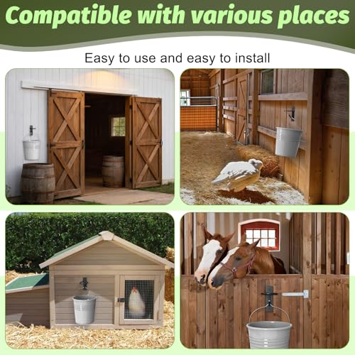 6 Pack Black Metal Bucket Hooks for Horse Stalls, Wall Mount Equestrian Water Feed Bucket Holder Hangers with Installation Screws, Farm Barn Supplies