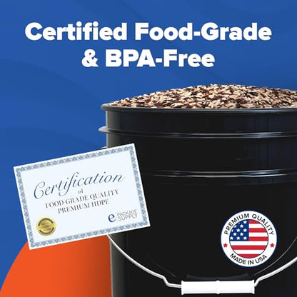 ePackageSupply 5 Gallon Bucket - Food Grade Bucket with Airtight Gasketed Tear Strip Lid, BPA-Free, Heavy-Duty 90 Mil HDPE Plastic Pail, Bulk Storage, Durable Container, Made in USA - Black, 60 Packs | Airtight Gasketed Tear Strip Lid, Heavy-Duty 90 Mil H