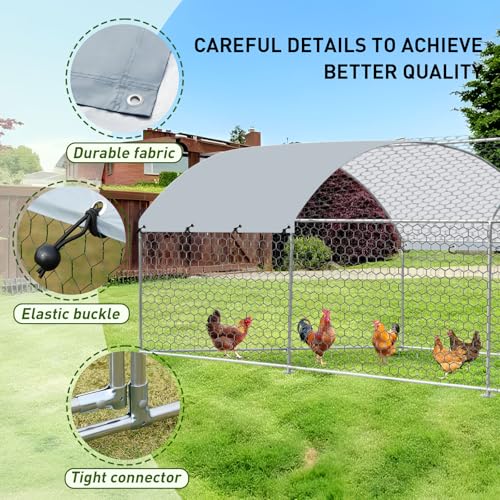 Large Metal Chicken Coop with Run, Metal Chicken House Pen Walk in Poultry Cage Chicken Run Pen, Outdoor Chicken Runs for Yard with Waterproof & Anti-UV Cover - size: 117.6"L x 177.2"W x 76.8"H