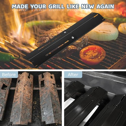 Universal Porcelain Steel Adjustable Grill Heat Plates Heat Tents Heat Shields Grill Burner Cover,Compatible with Charbroil, Nexgrill, Brinkmann, Dyna Glo etc.,Extends from 11.75" up to 21" L, 4 Pack - size: Porcelain Enameled 4-Pack
