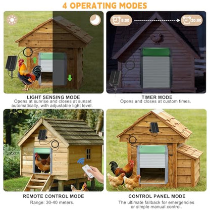 Solar-Powered Automatic Chicken Coop Door with Timer, Light Sensor & Remote Control – Weatherproof Aluminum Alloy Design with Anti-Pinch Safety Feature - color: Green