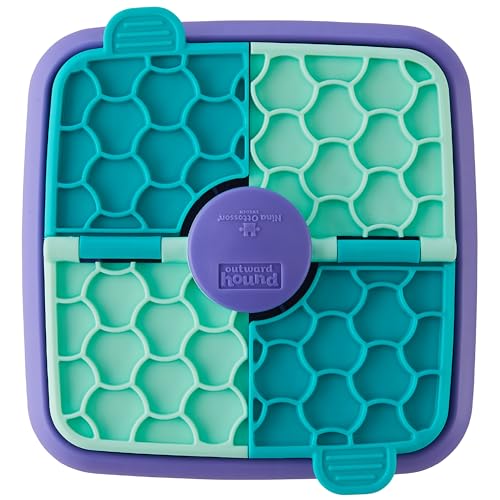 Outward Hound by Nina Ottosson Lick N' Flip Level 1 Dog Puzzle Toy, Durable Plastic Lick Mat & Slow Feeder – Non-Slip Base Beginner Enrichment for Medium Dogs, Holds 1 Cup Wet or Dry Food, 7.4" x 7.4" - color: Lick N' Flip Treat (Purple)